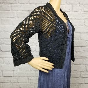Black boho crochet lace cardigan